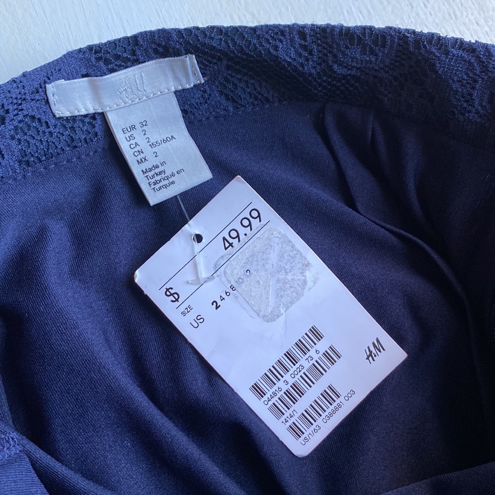 H&M lace navy pleated midi skirt Size 2 NWT blue - Picture 9 of 12